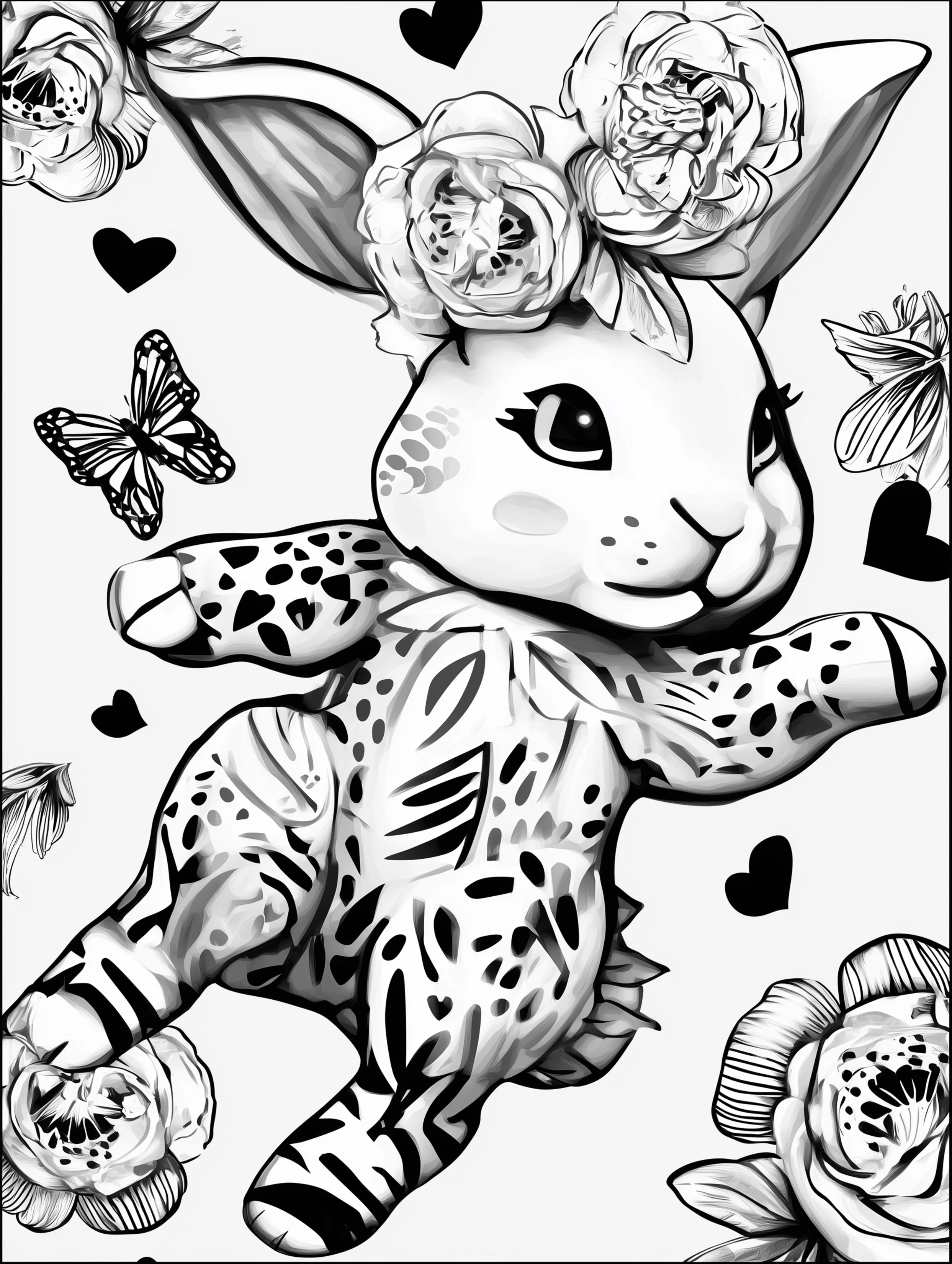 Free printable rabbit coloring page for adults featuring a bunny reaching back